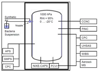 Experimental setup during BIO-05. Graphics: O. Möhler (KIT) Experimental setup during BIO-05. Graphics: O. Möhler (KIT)