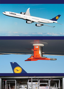 Das Projekt CARIBIC: Airbus A340-600 mit der Mess-Sonde und Messcontainer. CARIBIC ist das Kürzel für ein europäisches Projekt unter Federführung des Max-Planck-Instituts für Chemie, für das ein Lufthansa-Airbus A340-600 mit einem Messcontainer im Frachtraum ausgerüstet ist. Das Kompaktlabor, ausgestattet mit 15 empfindlichen Messinstrumenten, fliegt monatlich weltweit, führt regelmäßig zahlreiche Messungen durch und landet wieder in Frankfurt.