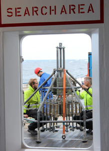 Assembly of the multicorers on board the research vessel MS Merian. Using this device, the scientists took sediment samples from the seabed during their four-week expedition.