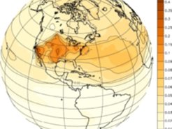 Modellierung des jährlichen Ozon-Anstiegs: Die erhöhten Ozonwerte im Sommer entstehen durch die ansteigende NMHC-Emissionen über den USA.
