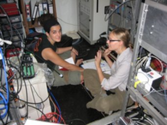 Beim Auswerten der Daten: Ana Maria Yáñez-Serrano (MPI für Chemie und INPA) und Anke Nölscher (California Institute of Technology) im Messcontainer mitten im brasilianischen Regenwald. Beim Auswerten der Daten: Ana Maria Yáñez-Serrano (MPI für Chemie und INPA) und Anke Nölscher (California Institute of Technology) im Messcontainer mitten im brasilianischen Regenwald.