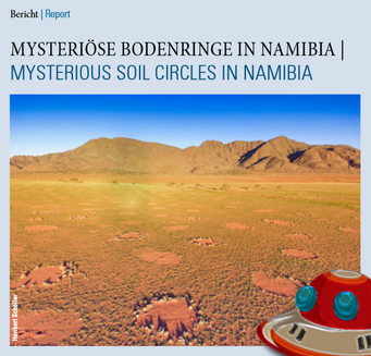 Newsletter front page 3/2017. Mysterious soil circles in Namibian desert landscape.
