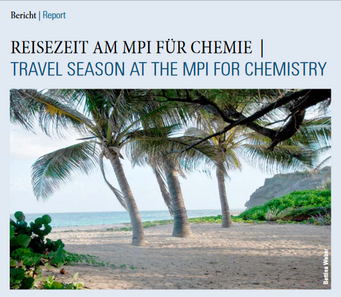 Newsletter front page 4/2016. Palm trees lining a sandy beach, overlooking the ocean with a distant cliff.