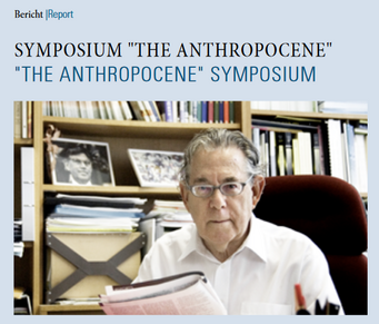 Newsletter front page 2/2013. Paul Crutzen in anoOffice setting with bookshelves and a desk.