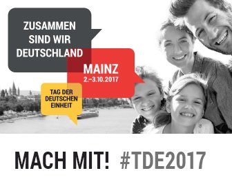 Feierlichkeiten zum Tag der Deutschen Einheit finden mm 2. und 3. Oktober in Mainz statt. Foto: Fotograf, Bildergalerie rlp. Announcement for German Unity Day event in Mainz, 2-3 Oct 201