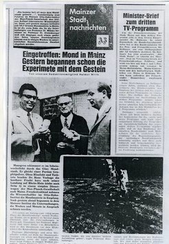 The Mainz city news reports on 19.9.1969 about the moon samples, which is to be examined at the MPI for Chemistry. Source: Herbert Palme