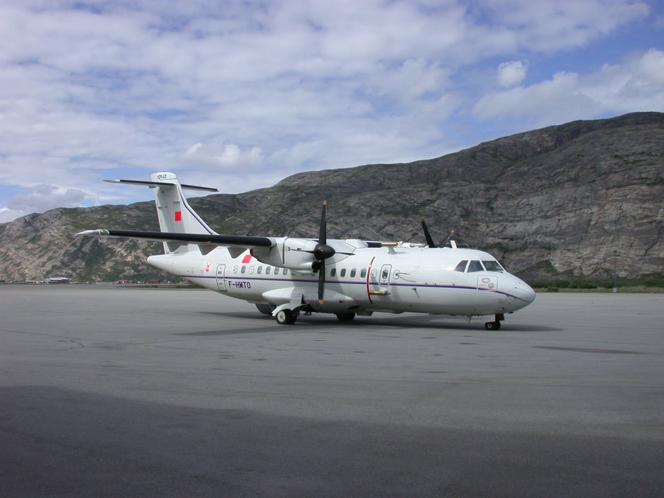 The French research aircraft ATR42 at Kangerlussuaq airport. Picture: J. Schneider, MPIC.