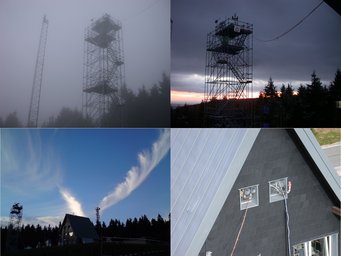 Impressions from the field site at the UBA station on the mountain Schmücke in the Thuringian Forest. Pictures: J. Schneider, MPIC Impressions from the field site at the UBA station on the mountain Schmücke in the Thuringian Forest. Pictures: J. Schneider, MPIC