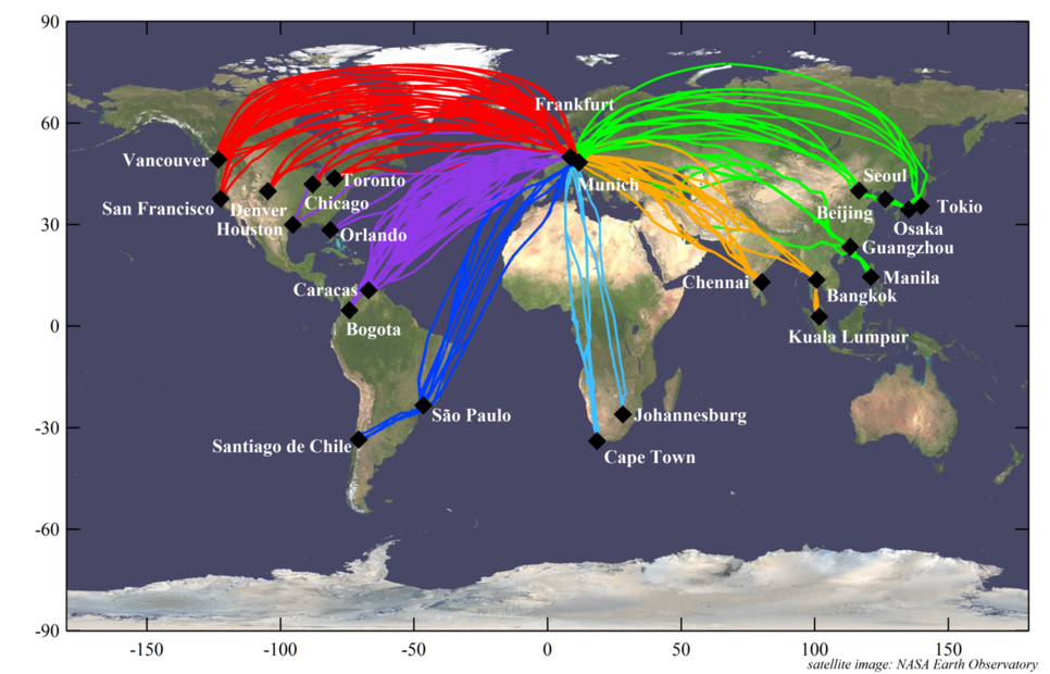 Map od Caribic flight routes.