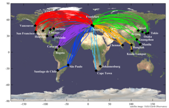 Flugrouten des CARIBIC Flugzeugs