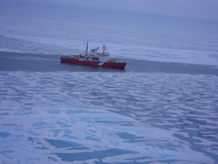 Icebreaker "Amundsen" seen from Polar 6. Picture: J. Schneider, MPIC.
