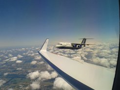 The British research aircraft FAAM seen from HALO during an intercomparison flight in summer 2017. Picture: K. Kaiser, MPIC.