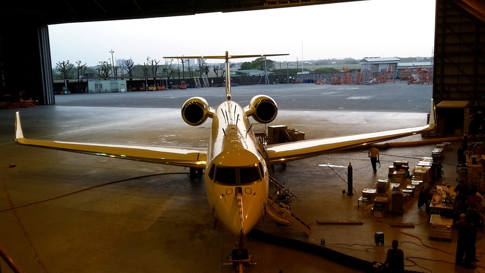 HALO in the hangar at Tainan airport during the 2018 Asia campaign. Picture: J. Schneider, MPIC.