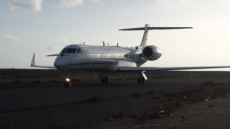 HALO returns from a measurement flight during CAFE-Africa at Sal airport. Picture: J. Schneider, MPIC.