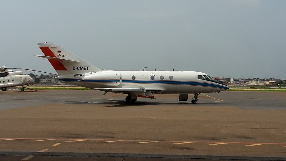The German research aircraft Falcon of DLR at Lomé airport. Picture: J. Schneider, MPIC.