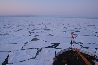 Study co-author Julie Granger sampled water from the Arctic Ocean aboard the US Coast Guard icebreaker Healy. Study co-author Julie Granger sampled water from the Arctic Ocean aboard the US Coast Guard icebreaker Healy. In the picture: Boat, floating ice shields.