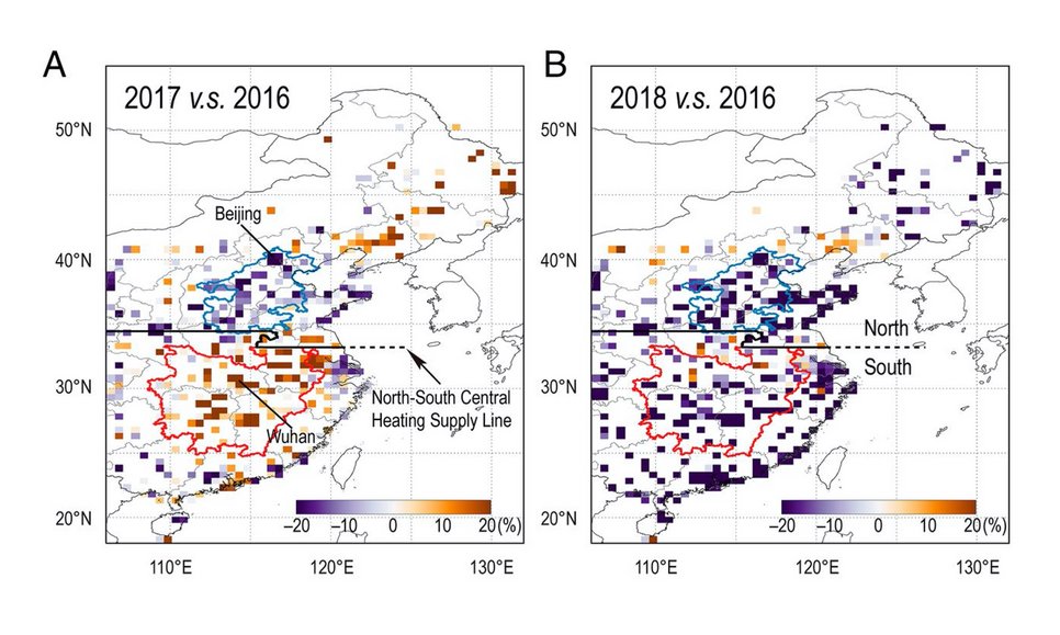Regional discrepancies in ambient PM2.5 changes in winter 2017 (PNAS 2020)