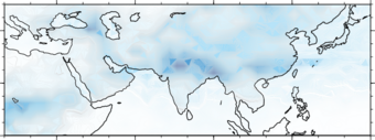 Simulation of particle formation with a global aerosol-climate model (EMAC) with efficient vertical transport of ammonia into the upper troposphere dur-ing the Asian monsoon. The new nitric acid –sulfuric acid –ammonia nucleation mechanism enhances particle number concentrations over the Asian monsoon re-gion by a factor of 3–5 compared to sulfuric acid –ammonia nucleation, which was previously thought to be the controlling process. Expansive green fields stretch towards a range of low, tree-covered mountains beneath a cloudy sky.