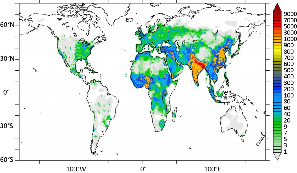 Deadly “Business as usual”: If the air pollution increases as usual with growing population and growing economic strength, the number of people who die due to air pollutants will increase significantly from 2010 until the year 2050. These are the results from calculations of an international team of researchers at the Max Planck Institute for Chemistry. The color scale represents the increase in deaths due to an expected stronger air pollution: white - no increase; red - 9000 deaths more per year.