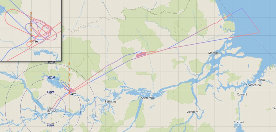 Map showing CAFE Brazil measurement flights