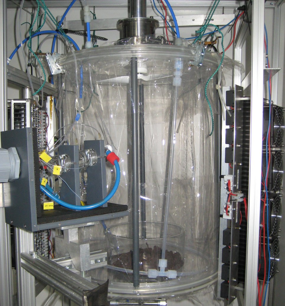 What is the source of nitrous acid in the atmosphere? Mainz scientist study the exchange of gases between soil samples and the air this reaction chamber.