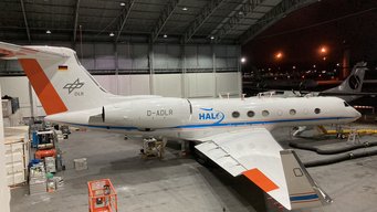 HALO in the hangar at Manaus airport. (c) J. Schneider. HALO in the hangar at Manaus airport. (c) J. Schneider.