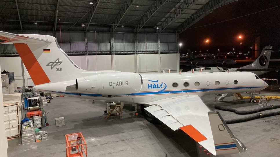 HALO in the hangar at Manaus airport. (c) J. Schneider.