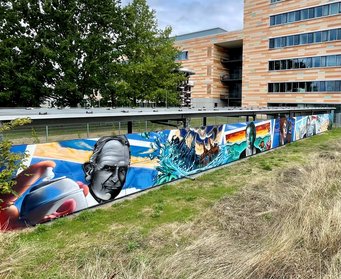 Graffiti-Kunst am Fahrradschuppen des MPI für Chemie. Graffiti-Kunst am Fahrradschuppen des MPI für Chemie.