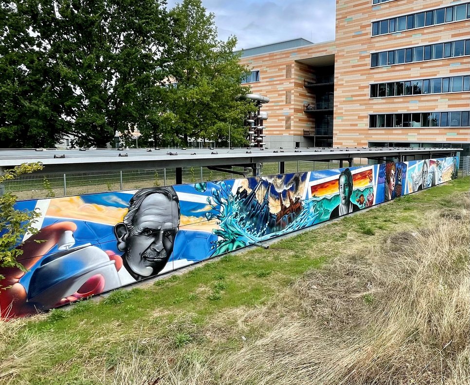Graffiti-Kunst am Fahrradschuppen des MPI für Chemie.