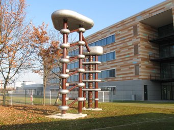 The ancient high-voltage cascade is now piece of art at the MPI for Chemistry. The ancient high-voltage cascade is now piece of art at the MPI for Chemistry.