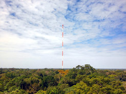 Das Amazonian Tall Tower Observatory, kurz ATTO, im brasilianischen Regenwald. Mit einer Höhe von 325 Metern ragt der Turm über die bodennahe Grenzschicht hinaus und liefert Informationen von rund 100 Quadratkilometern aus dem größten zusammenhängenden Waldareal der Welt.
