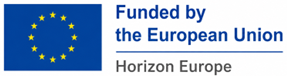 Europäische-Union-Flagge mit Text zur Förderung durch die EU Horizon Europe.