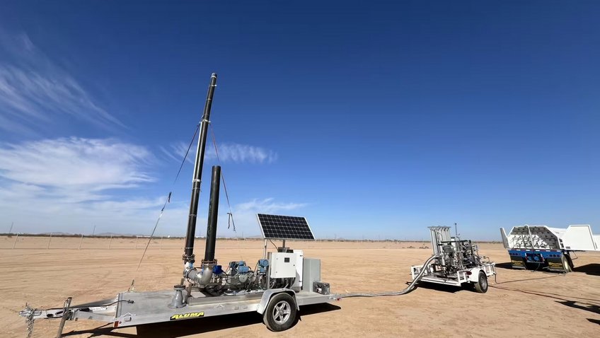 Solarmodule versorgen Anlagen zur Methanfreisetzung am Forschungsstandort in Casa Grande, Arizona, mit Energie. Bild: Frances Reuland Solarpanele in der Wüste Arizonas.